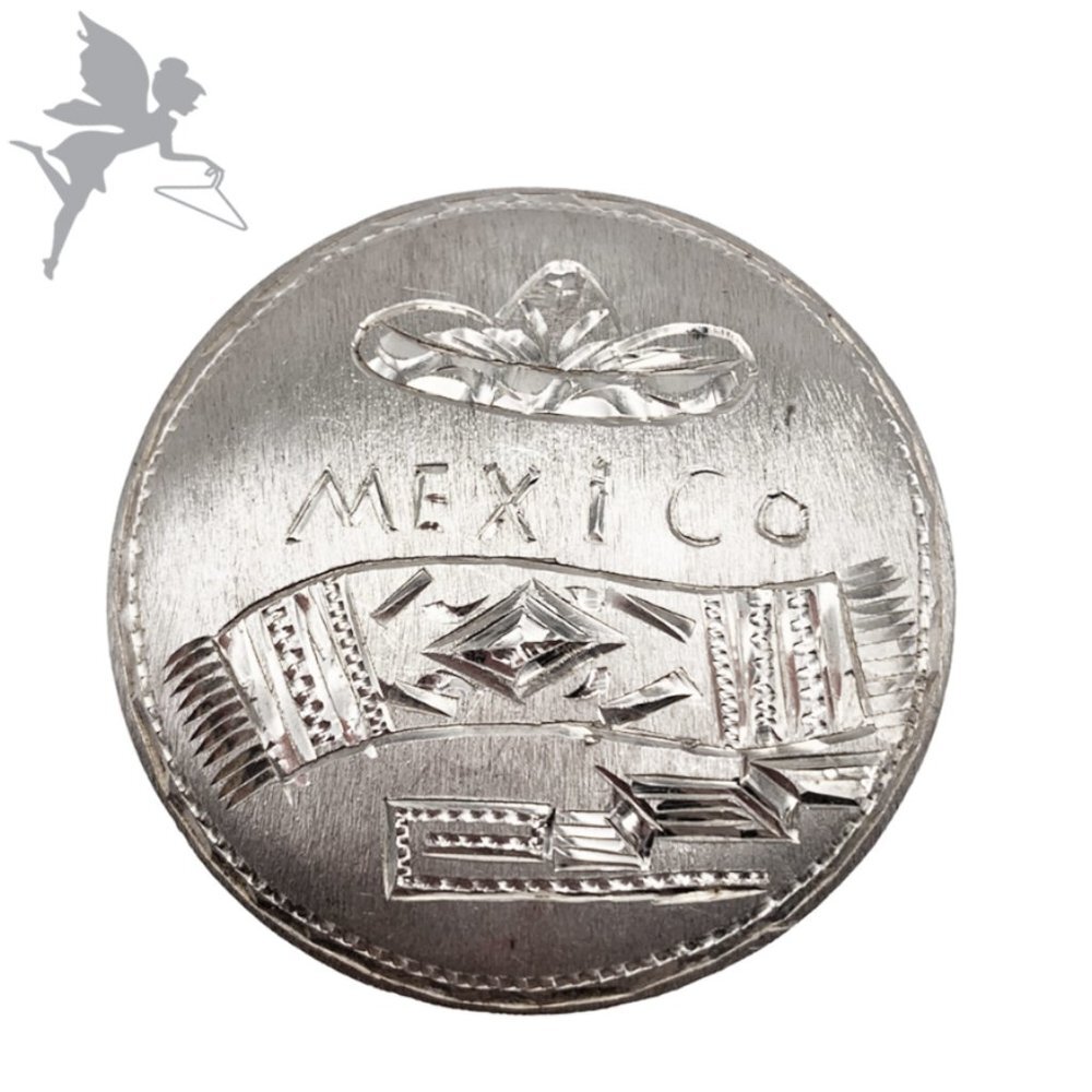 VINTAGE 1980's Etched Sterling Silver Mexico Pendant + Pin